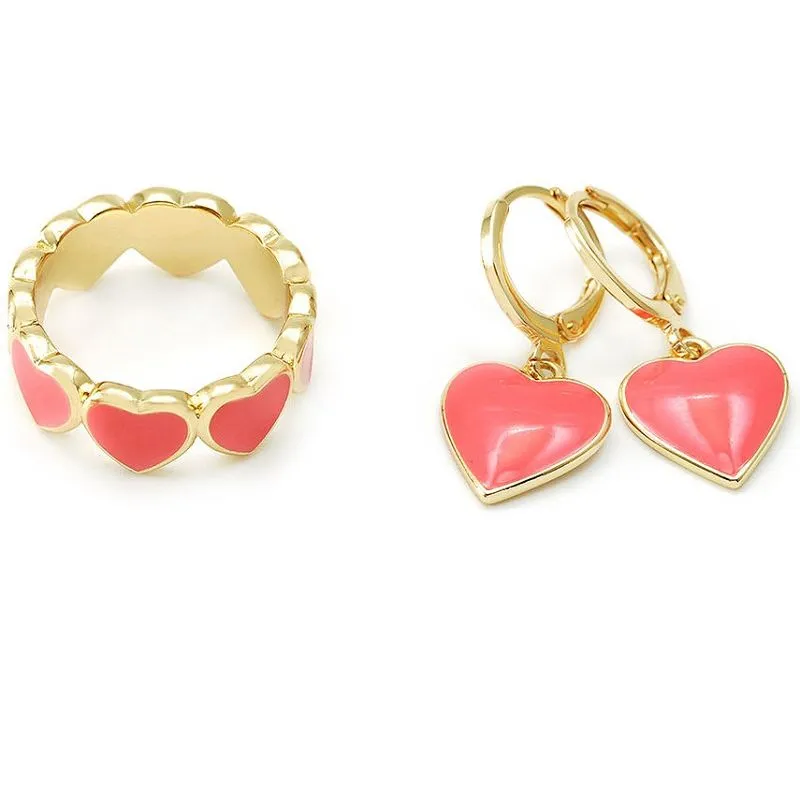 Coral Enamel Lub Plawv-Tsiab Nyiaj Kub Kub