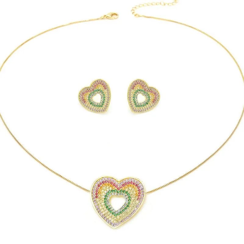 Mix Color Zircon Heart Jewelry Set