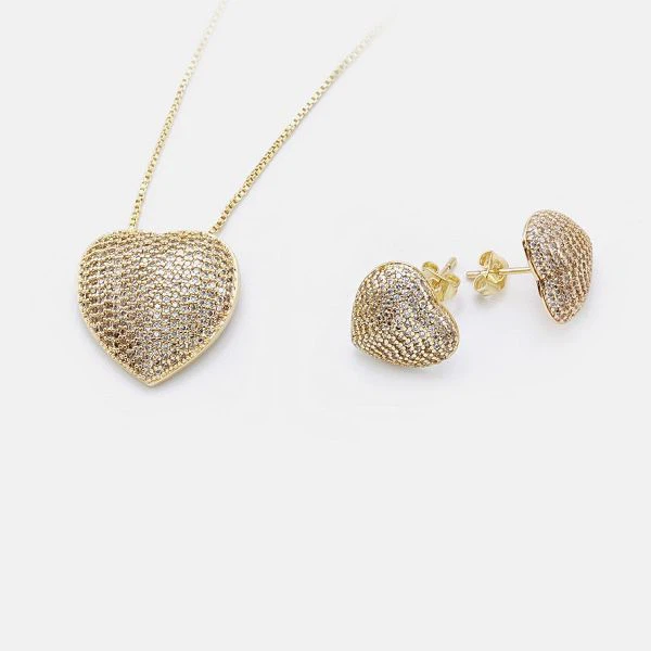 Pave Setting Heart Jewelry Set